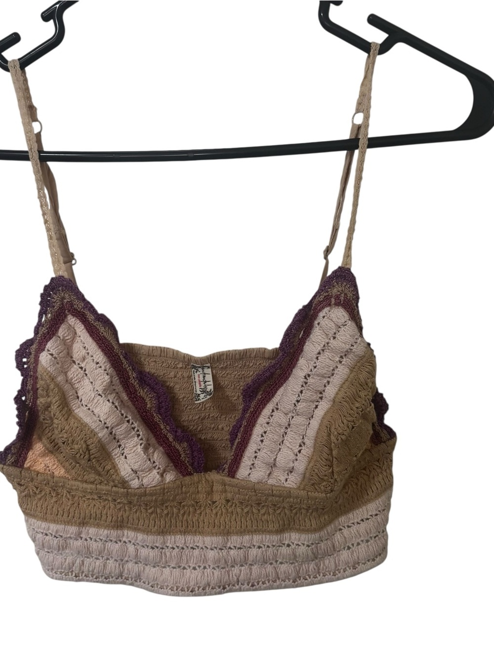 Crochet Lace-Trim Camisole Bralette in Cream and Purple - Picture 2 of 10
